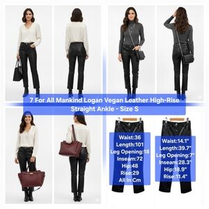 7 For All Mankind Logan Vegan Leather High-Rise Straight Ankle - Size S